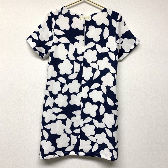 Pink Martini Short Sleeve Sheath Dress Size Small Pockets Navy Blue Crepe Floral - Picture 2 of 7